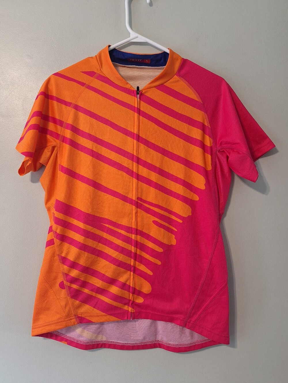Terry Cycling Bright Orange & Hot Pink Zip-Front Cycling Jersey - L